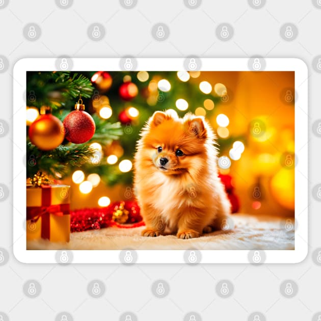 Cute Pomeranian Puppy Dog at Christmas Magnet by nicecorgi